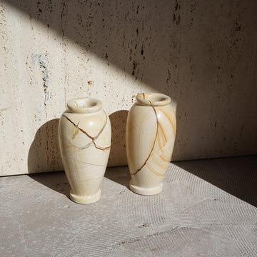 Burma Teak Marble Stone Bud Stem Vase [VINTAGE]