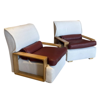 Oak and Leather Lounge Chairs - Set of 2 [VINTAGE]