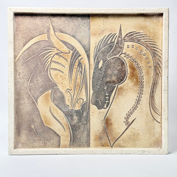 'Dual Horses' Travertine Wall Art