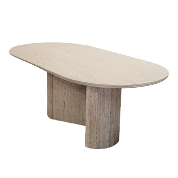 Ash and Vintage Italian Travertine Dining Table